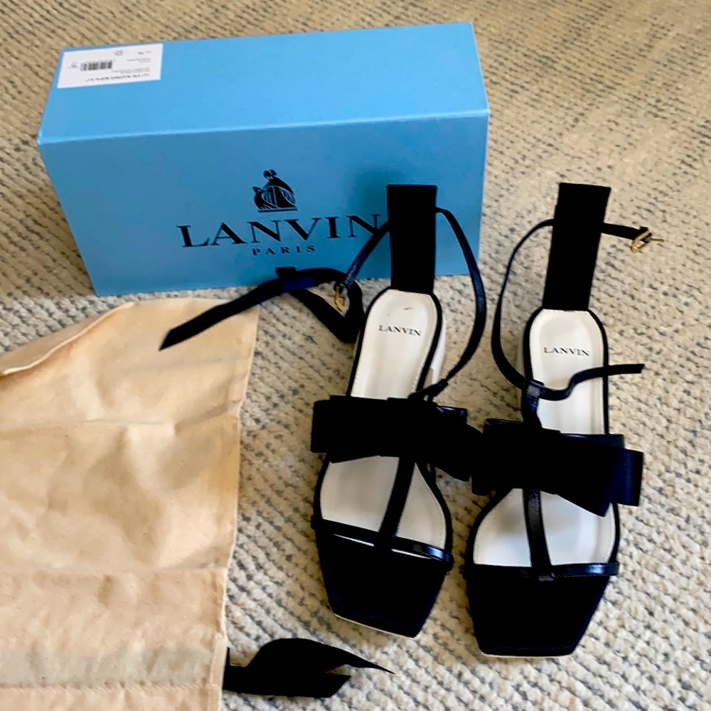 Lanvin Paris Womens Gladiator Bow Heel Sandals Black